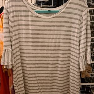 Gray and white striped flutter sleeve top 1X